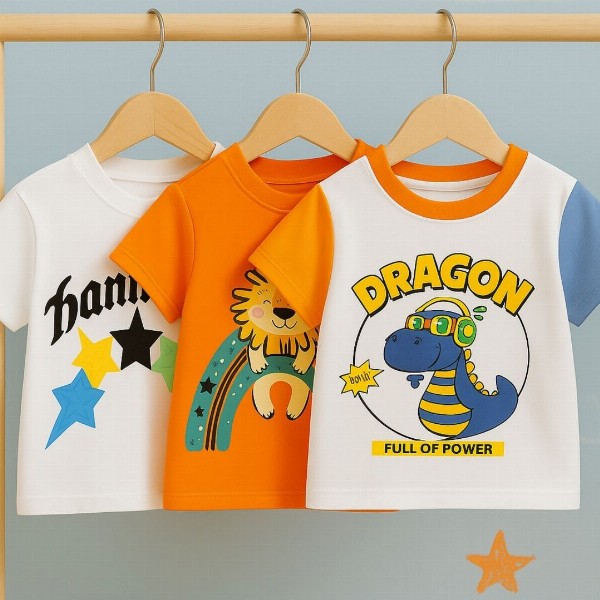 Googo Gaaga Kids Pack Of 3 Graphic Printed Round Neck Cotton T-Shirt