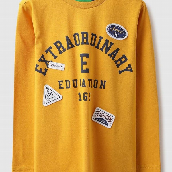 United Colors of Benetton Boys Typography Printed Round Neck Pure Cotton T-shirt