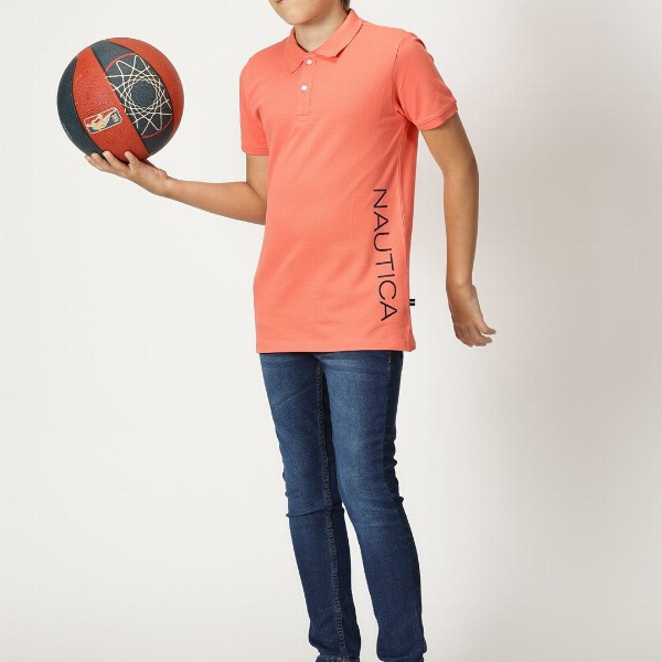 Nautica Boys Polo Collar Typography Printed T-shirt
