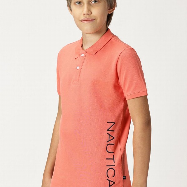 Nautica Boys Polo Collar Typography Printed T-shirt