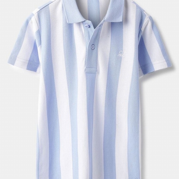 United Colors of Benetton Boys Striped Polo Collar Pure Cotton T-shirt