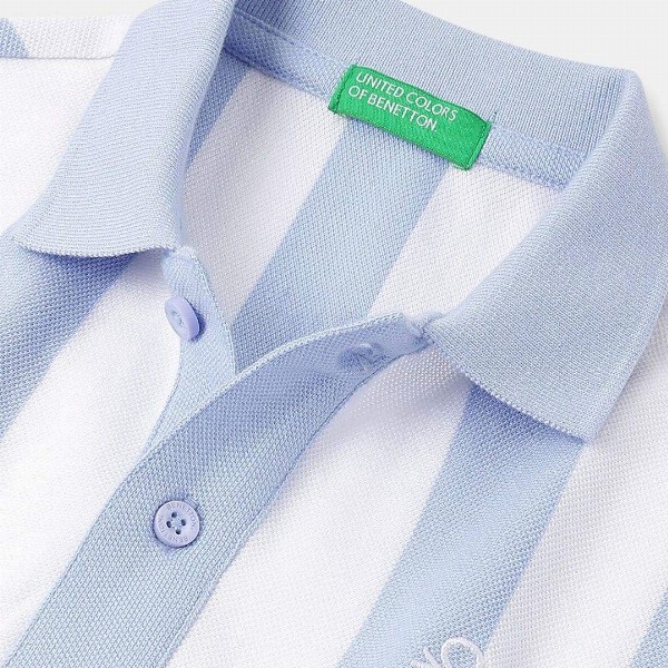 United Colors of Benetton Boys Striped Polo Collar Pure Cotton T-shirt