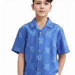 RARE ONES Boys Relaxed Fit Cuban Collar Geometric Printed Casual Shirt