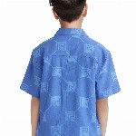 RARE ONES Boys Relaxed Fit Cuban Collar Geometric Printed Casual Shirt