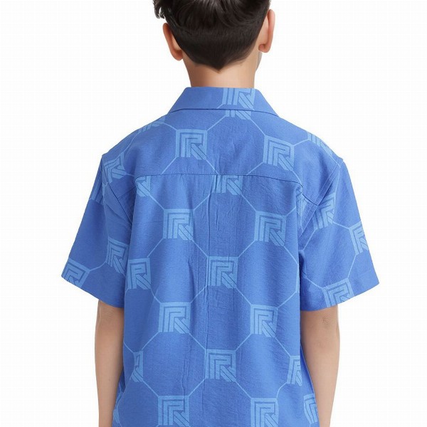 RARE ONES Boys Relaxed Fit Cuban Collar Geometric Printed Casual Shirt