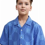 RARE ONES Boys Relaxed Fit Cuban Collar Geometric Printed Casual Shirt