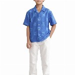 RARE ONES Boys Relaxed Fit Cuban Collar Geometric Printed Casual Shirt
