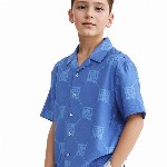 RARE ONES Boys Relaxed Fit Cuban Collar Geometric Printed Casual Shirt