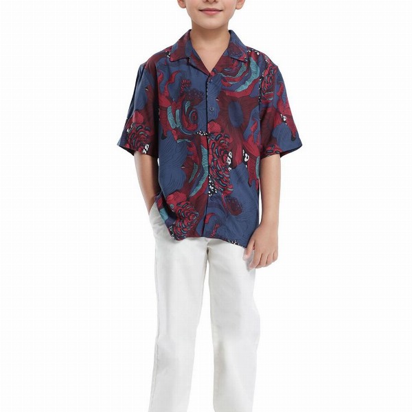 RARE ONES Boys Floral Printed Cubans Collar Short Sleeves Casual Shirt