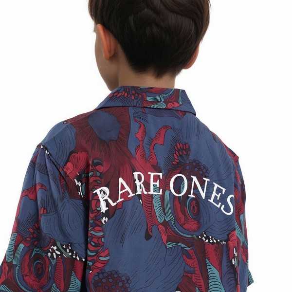 RARE ONES Boys Floral Printed Cubans Collar Short Sleeves Casual Shirt