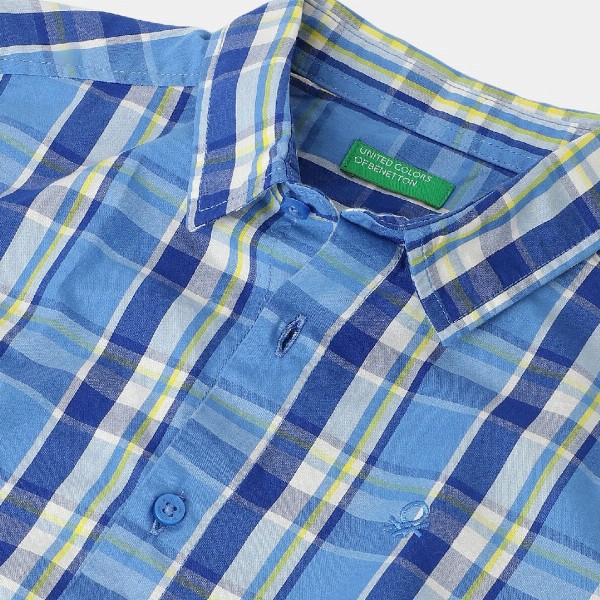 United Colors of Benetton Boys Spread Collar Tartan Checked Cotton Casual Shirt