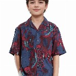 RARE ONES Boys Floral Printed Cubans Collar Short Sleeves Casual Shirt