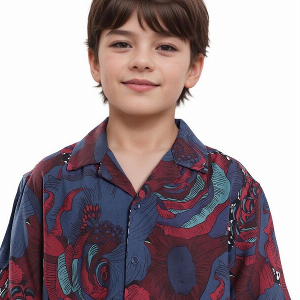 RARE ONES Boys Floral Printed Cubans Collar Short Sleeves Casual Shirt