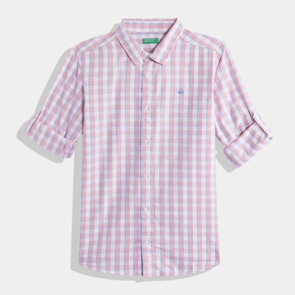 United Colors of Benetton Boys Cotton Windowpane Checked Casual Shirt