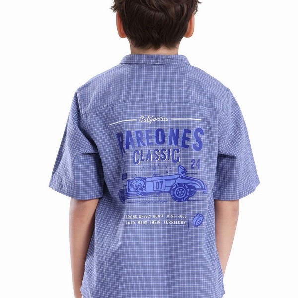 RARE ONES Boys Micro Checks Printed Spread Collar Short Sleeves Casual Cotton Shirt