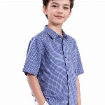 RARE ONES Boys Micro Checks Printed Spread Collar Short Sleeves Casual Cotton Shirt