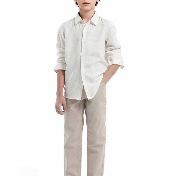 RARE ONES Boys Spread Collar Solid Linen Casual Shirt