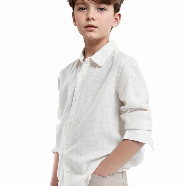 RARE ONES Boys Spread Collar Solid Linen Casual Shirt