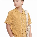 RARE ONES Boys Cuban Collar Textured Cotton Casual Shirts