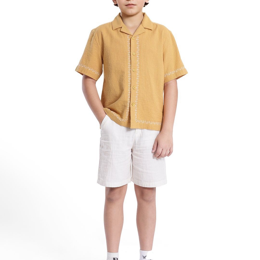 RARE ONES Boys Cuban Collar Textured Cotton Casual Shirts