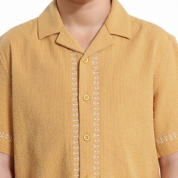 RARE ONES Boys Cuban Collar Textured Cotton Casual Shirts