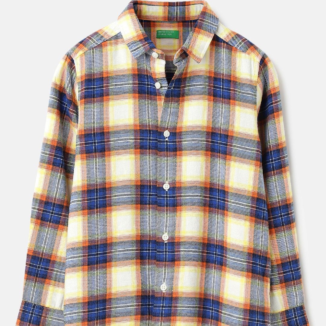 United Colors of Benetton Boys Spread Collar Tartan Checked Cotton Casual Shirt
