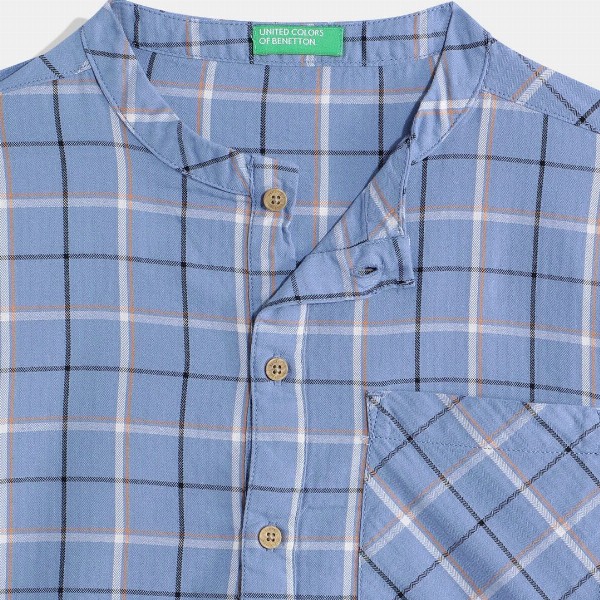 United Colors of Benetton Boys Cotton Windowpane Checked Casual Shirt