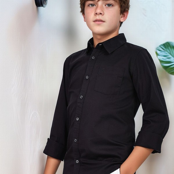 French Connection Boys Premium Spread Collar Solid Cotton Casual Shirt