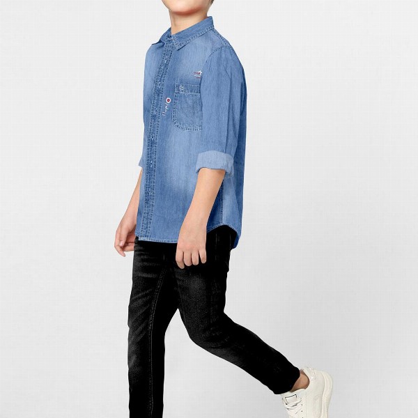 FABFARM Boys Classic Spread Collar Faded Denim Casual Shirt