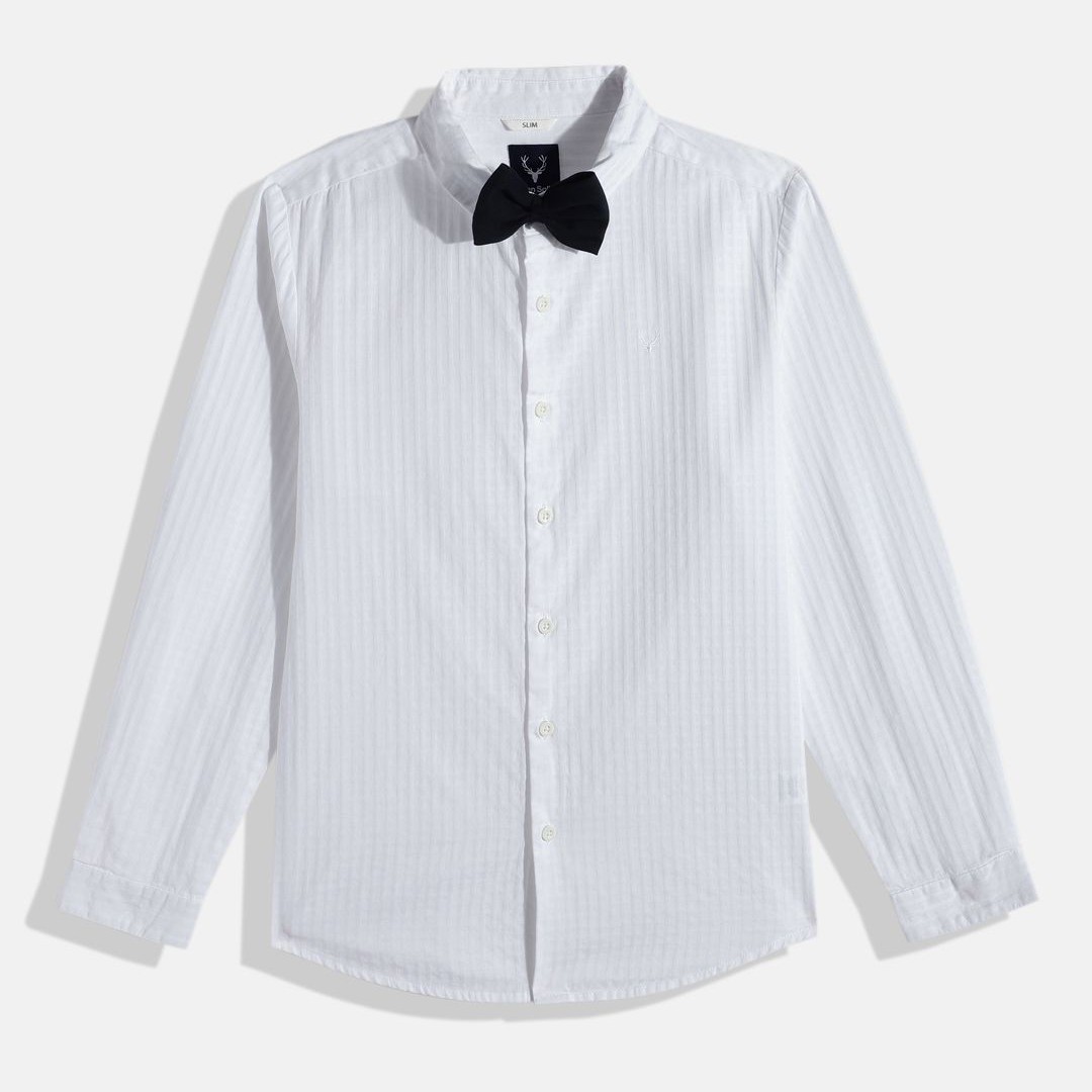 Allen Solly Junior Boys Slim Fit Self Design Pure Cotton Casual Shirt With Bow Tie