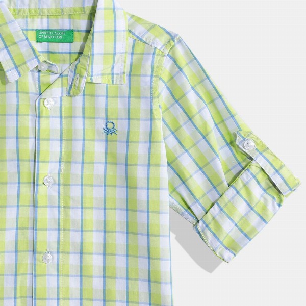 United Colors of Benetton Boys Cotton Windowpane Checked Casual Shirt