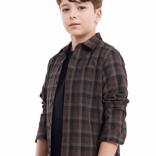 RARE ONES Boys Spread Collar Tartan Checked Cotton Casual Shirt