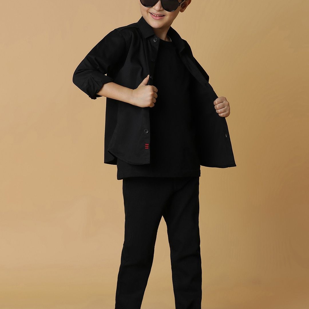 TALES & STORIES Boys Black Slim Fit Mid-Rise Clean Look Denim Jeans