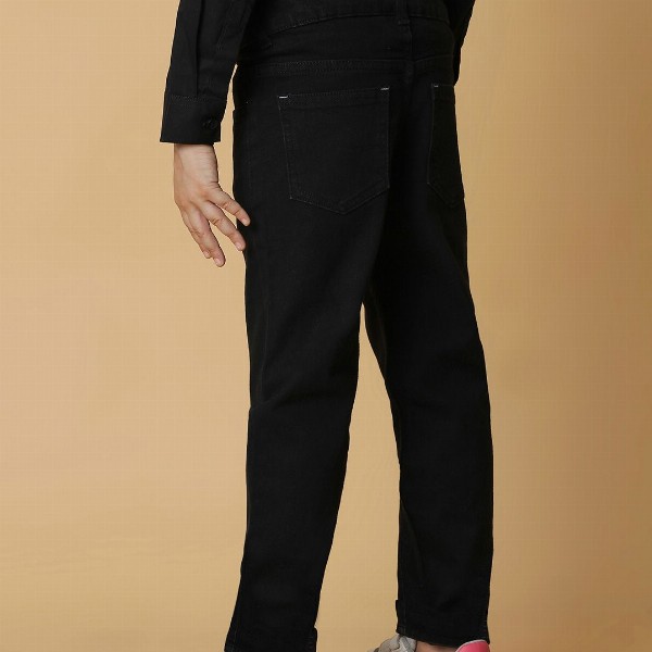 TALES & STORIES Boys Black Slim Fit Mid-Rise Clean Look Denim Jeans