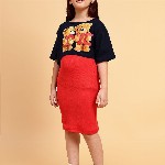 YK Girls Shoulder Straps Cotton Sheath Dress with Printed Crop Top