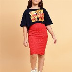 YK Girls Shoulder Straps Cotton Sheath Dress with Printed Crop Top