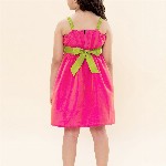 A T U N Girls Pink & Green Solid Fit and Flare Dress