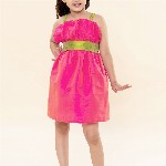 A T U N Girls Pink & Green Solid Fit and Flare Dress