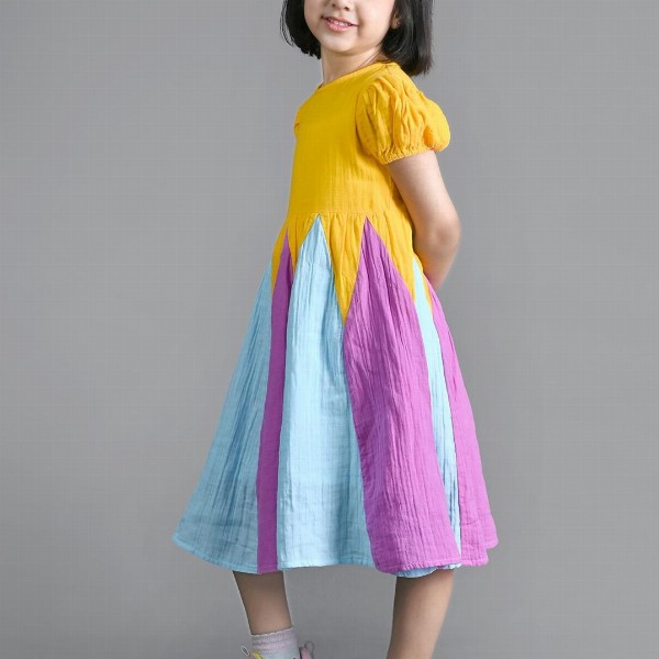 Nature Nook Kids Girls Colourblocked Puff Sleeve Fit & Flare Dress