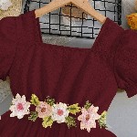 Miss & Chief Embellished Puff Sleeve Net A-Line Dress