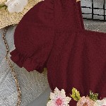 Miss & Chief Embellished Puff Sleeve Net A-Line Dress