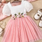 BAESD Flutter Sleeve Net Puff Sleeves Fit & Flare Dress