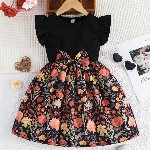 Miss & Chief Girl Floral Print Round Neck Flutter Sleeves Fit & Flare Dress