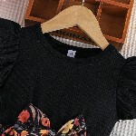 Miss & Chief Girl Floral Print Round Neck Flutter Sleeves Fit & Flare Dress