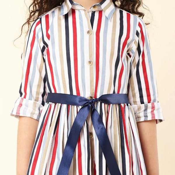 A T U N Multicoloured Striped Keyhole Neck Dress