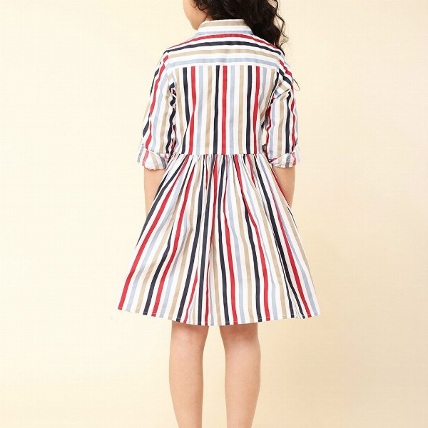A T U N Multicoloured Striped Keyhole Neck Dress