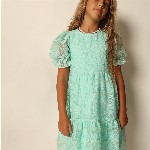 Vero Moda Girls Self Design Puff Sleeve A-Line Dress