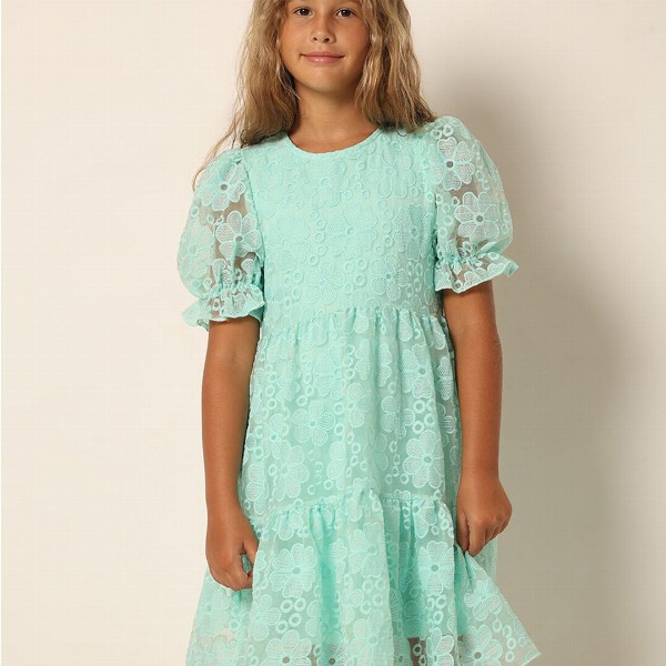 Vero Moda Girls Self Design Puff Sleeve A-Line Dress