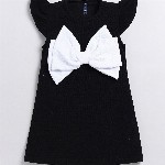 YK Girls Front Bow Styles Round Neck Solid Printed A-Line Dress