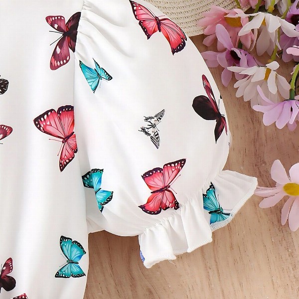 BAESD Girls Conversational Print Round Neck Puff Sleeves Cotton Fit & Flare Dress